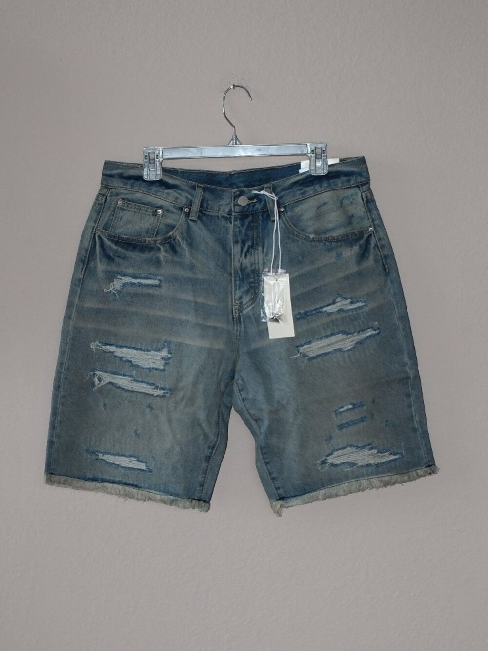 mnml  Distressed Denim Shorts Men's 34 Vintage Blue Streetwear Frayed Hem Casual